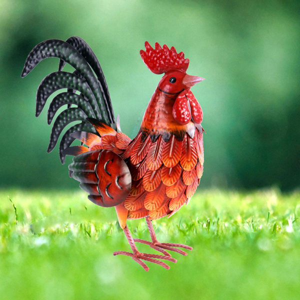 Gracie Oaks Metal Garden Rooster Statue Wayfair Canada